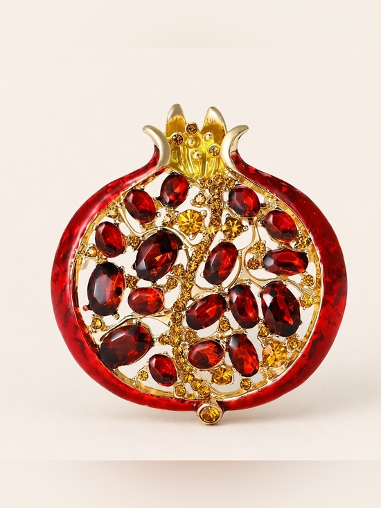 Anthropologie Jewelry - Ruby Red Pomegranate Crystal Gold Brooch